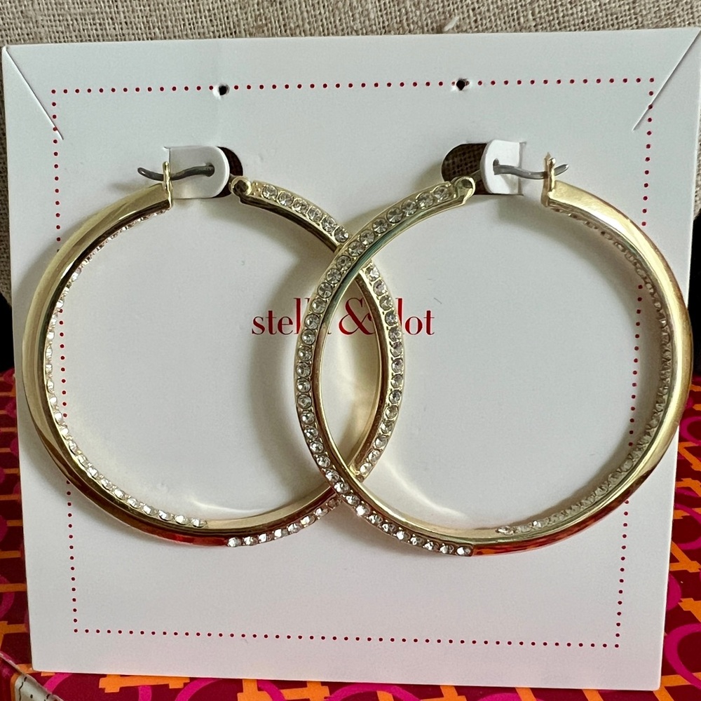 Stella & Dot Gold Pave Hoop Earrings